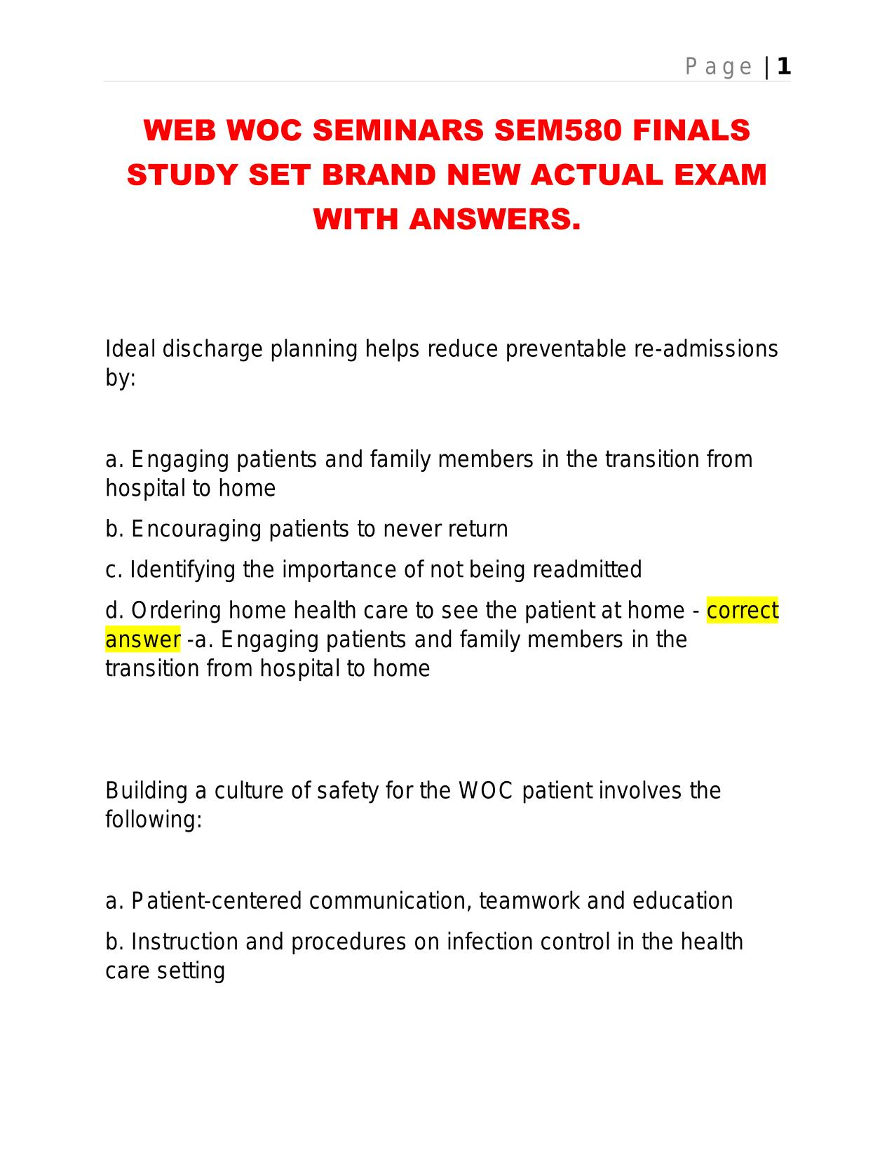 WEB WOC SEMINARS SEM580 FINALS STUDY SET BRAND NEW ACTUAL EXAM WITH ANSWERS.