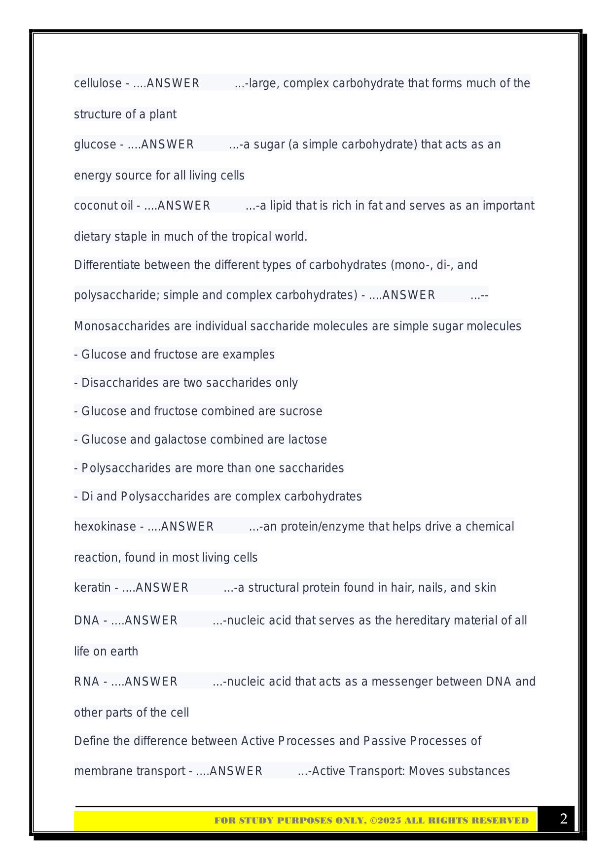 Bio 100 Unit 4 2025 Questions and Answers