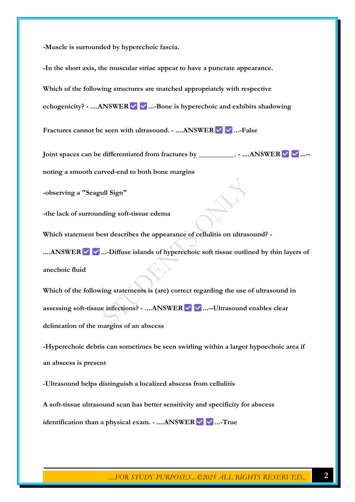 SOFT TISSUE SONOSIM EXAM 2025 QUESTIONS AND ANSWERS