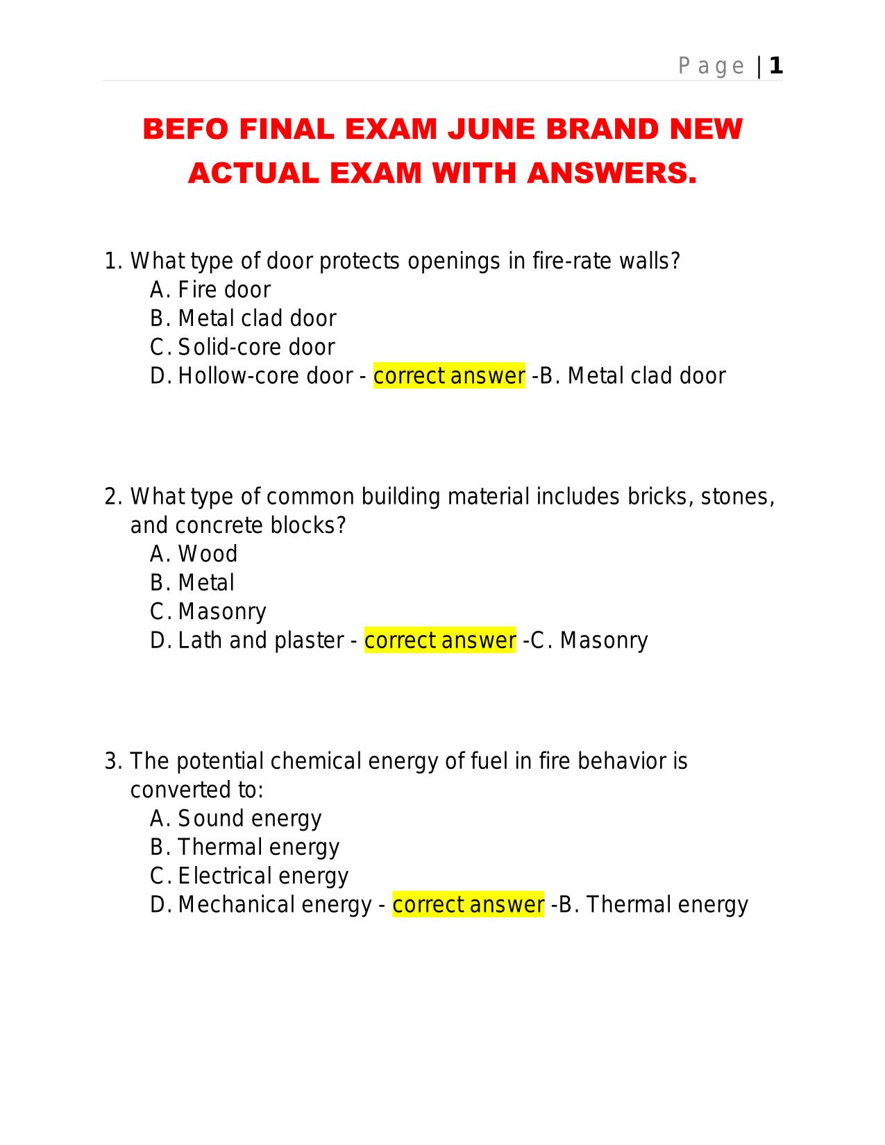 BEFO FINAL EXAM JUNE BRAND NEW ACTUAL EXAM WITH ANSWERS.