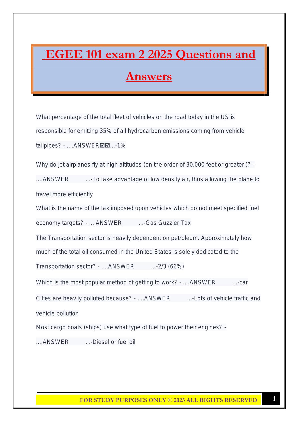 EGEE 101 exam 2 2025 Questions and Answers