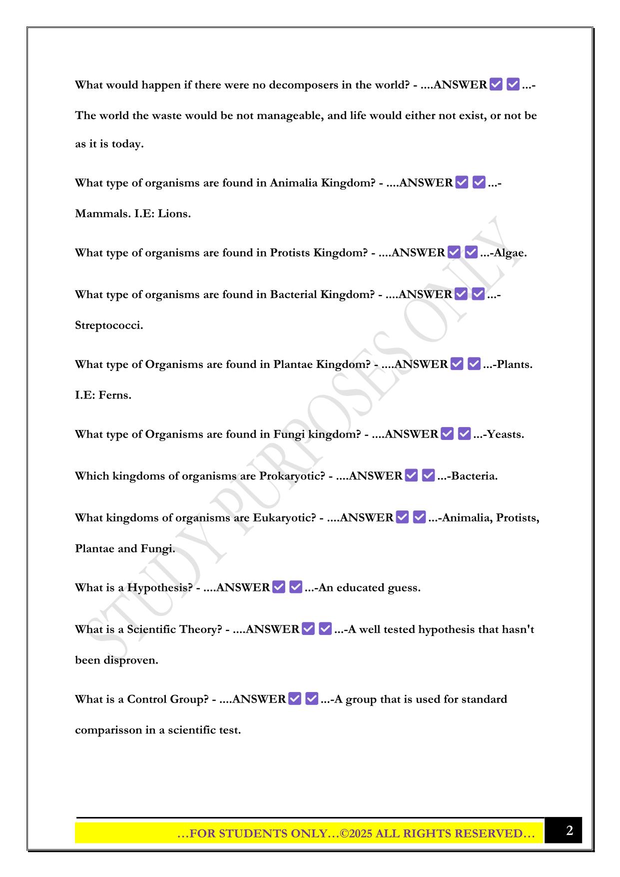 Review for Biology 100 Exam 1 2025 Questions and Answers