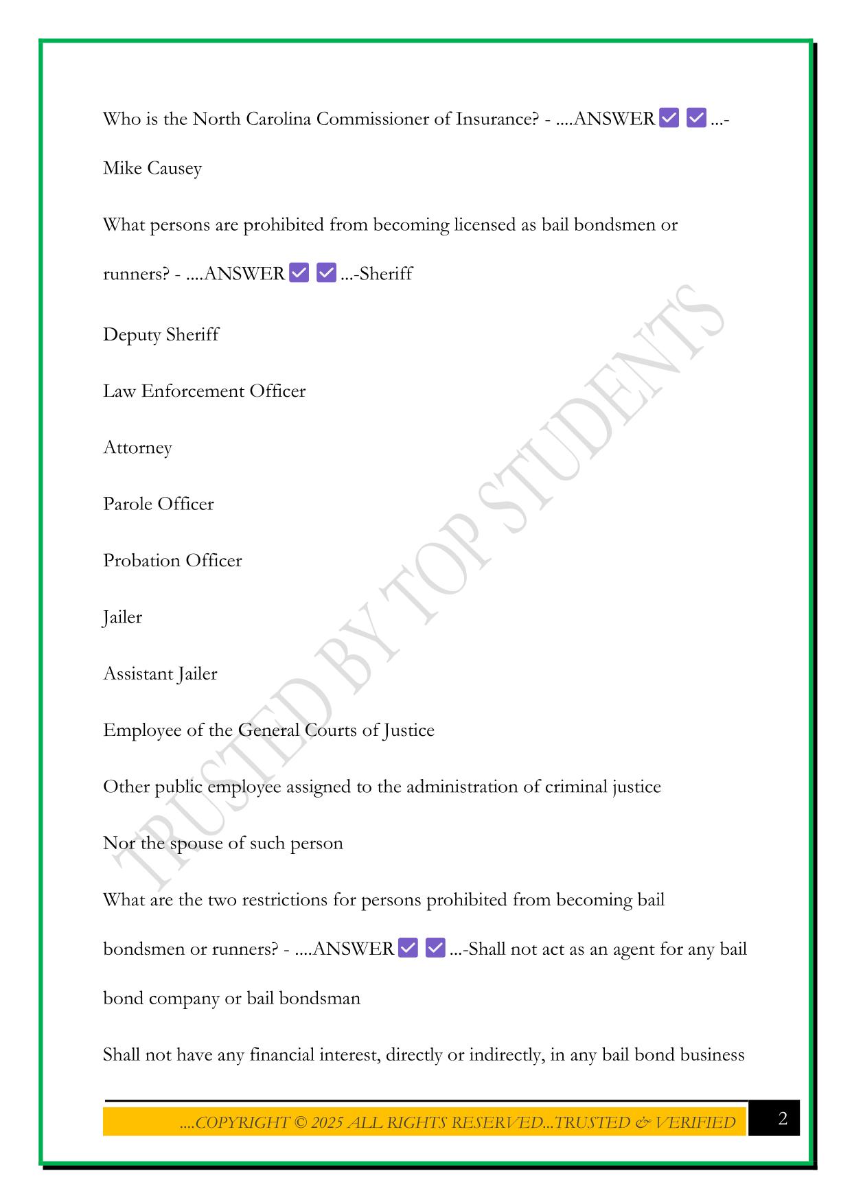 BAIL BONDS PRE-LICENSING EXAM 2025 QUESTIONS AND ANSWERS
