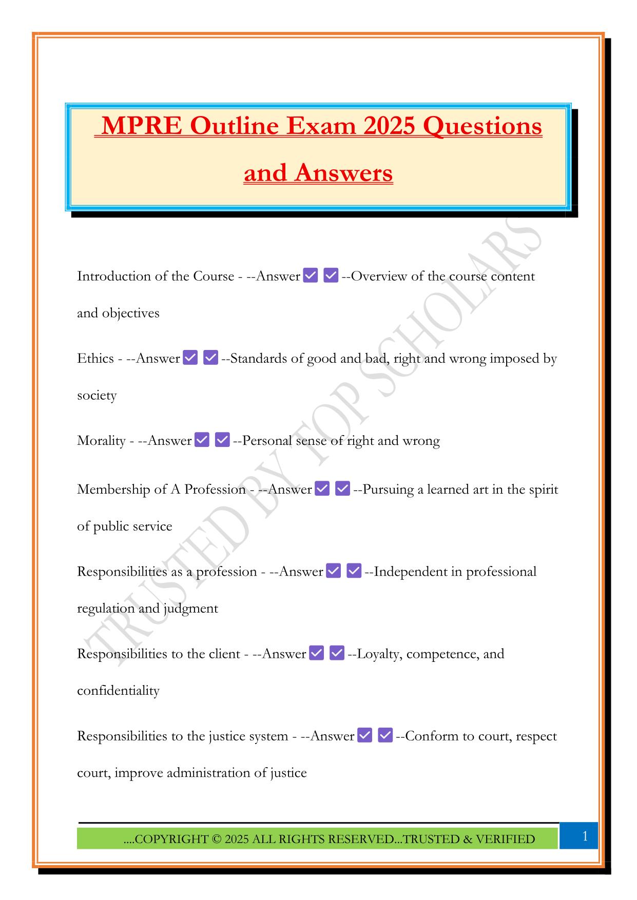 MPRE Outline Exam 2025 Questions and Answers
