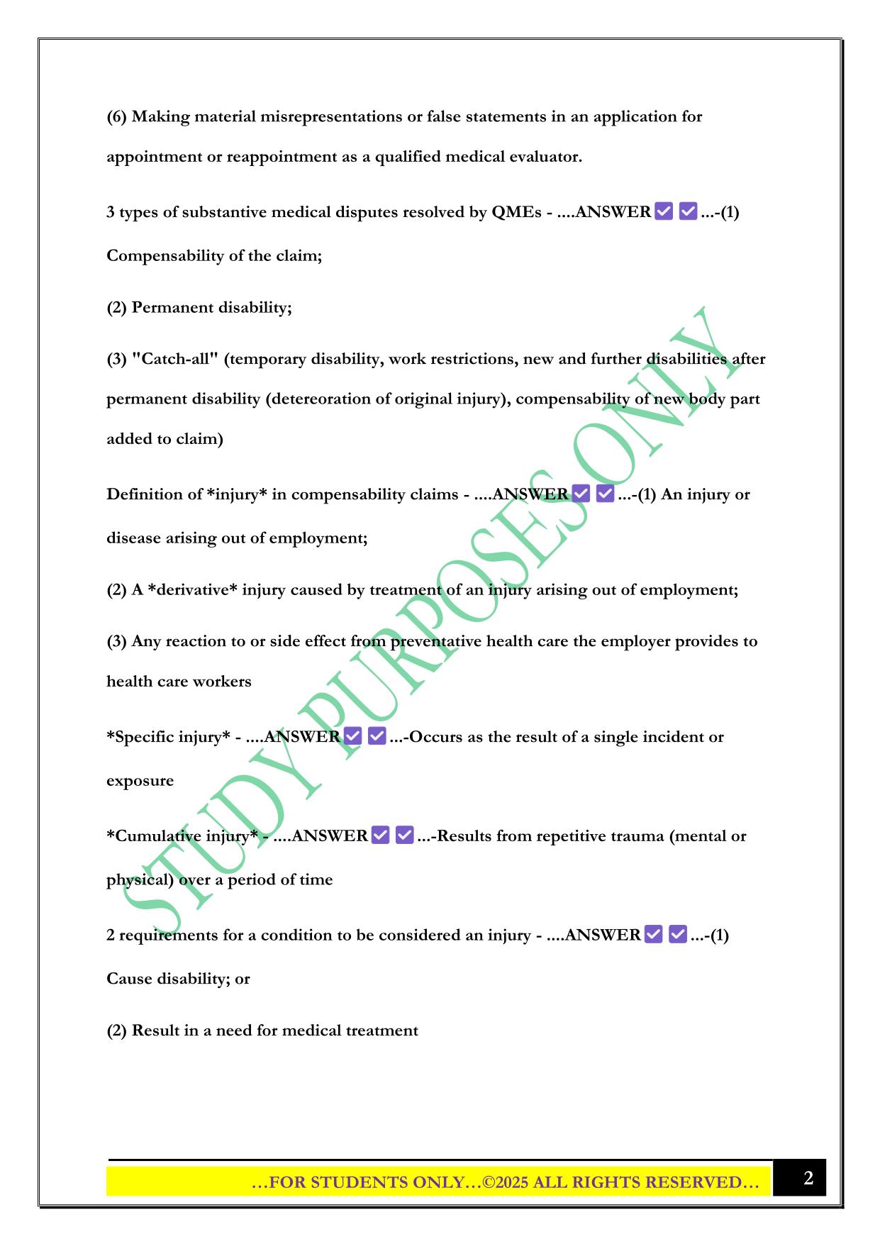 QME exam 2025 Questions and Answers