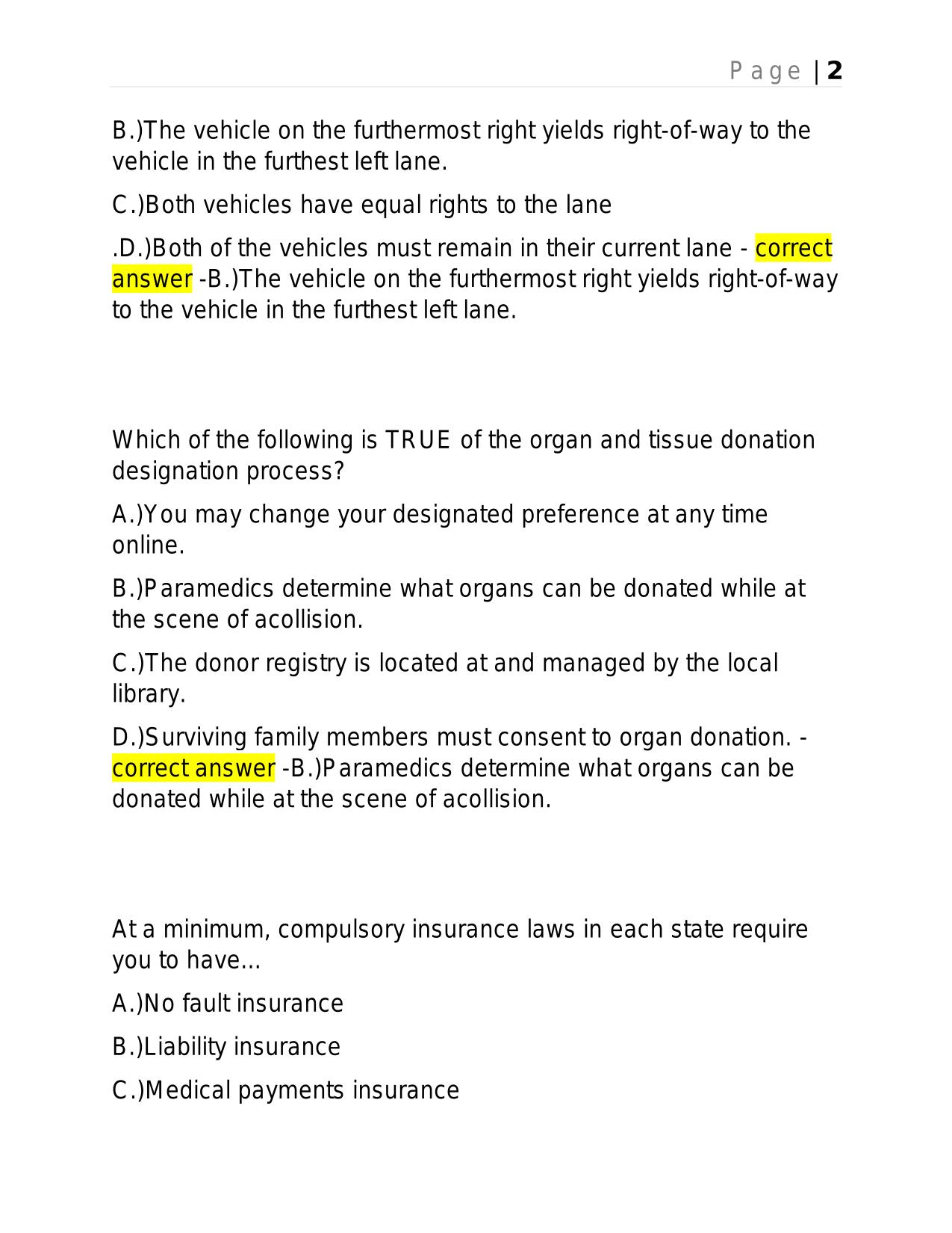 DRIVERS ED EXAM 2025 BRAND NEW ACTUAL EXAM WITH ANSWERS.