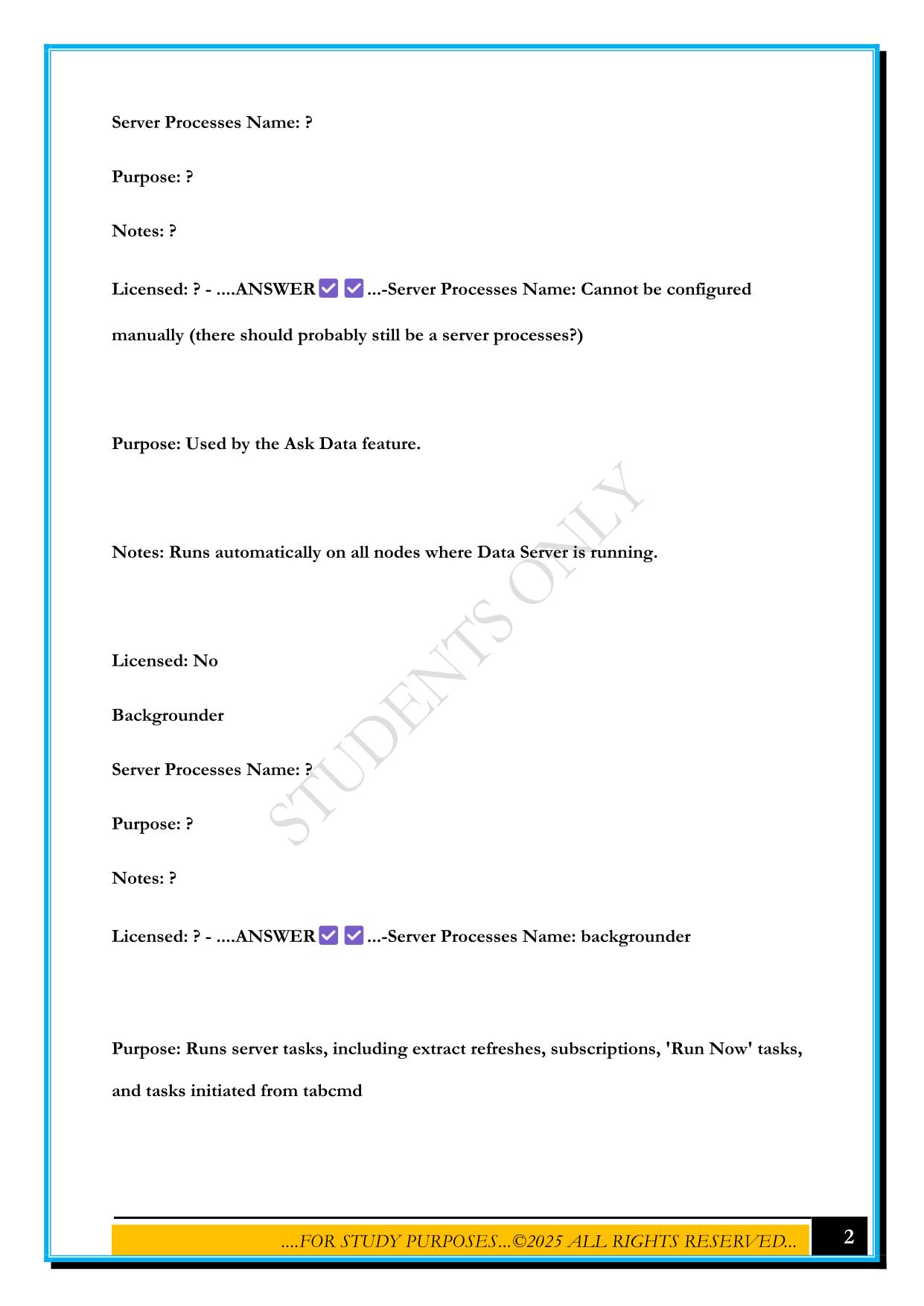 TABLEAU SERVER PROCESSES EXAM 2025 QUESTIONS AND ANSWERS