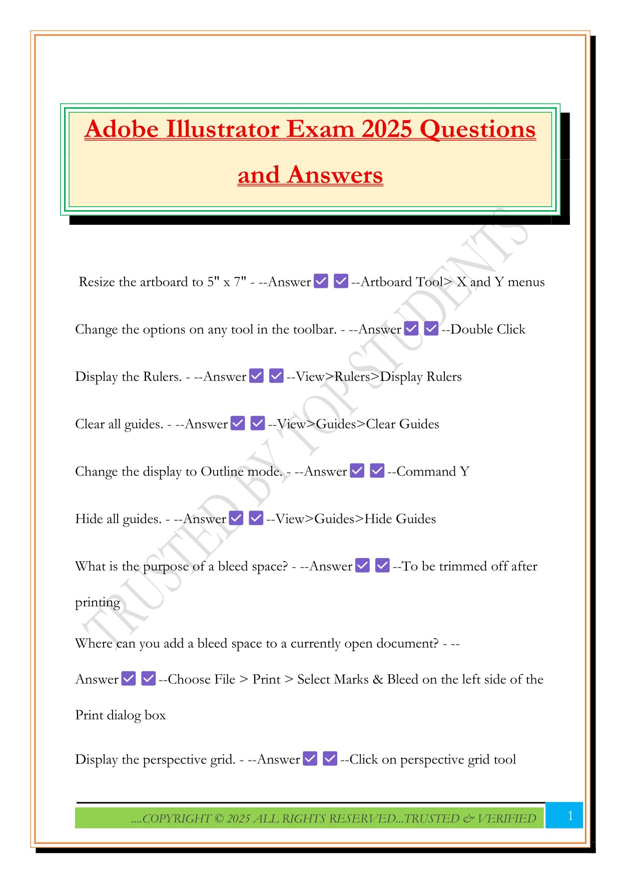 Adobe Illustrator Exam 2025 Questions and Answers
