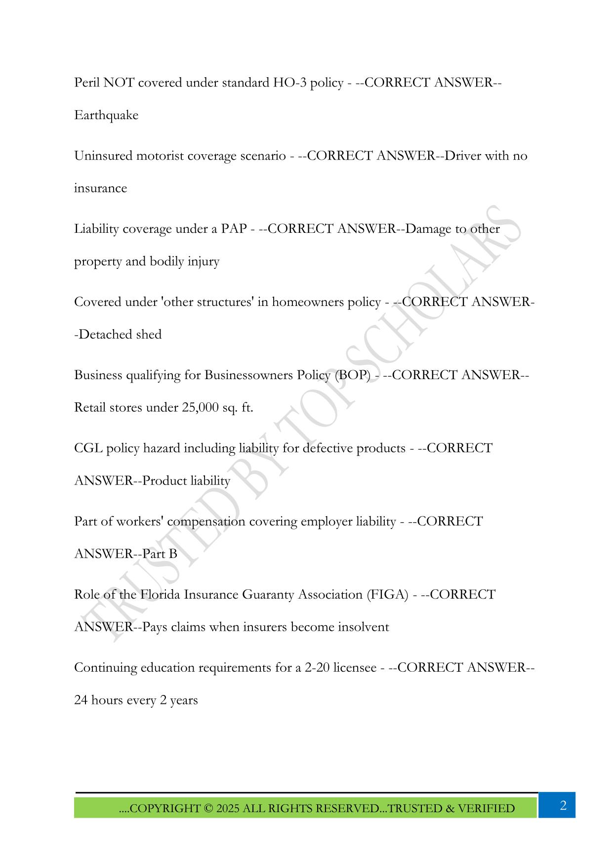 Florida 2-20 Insurance License Practice Quiz 2025 Questions and Answers
