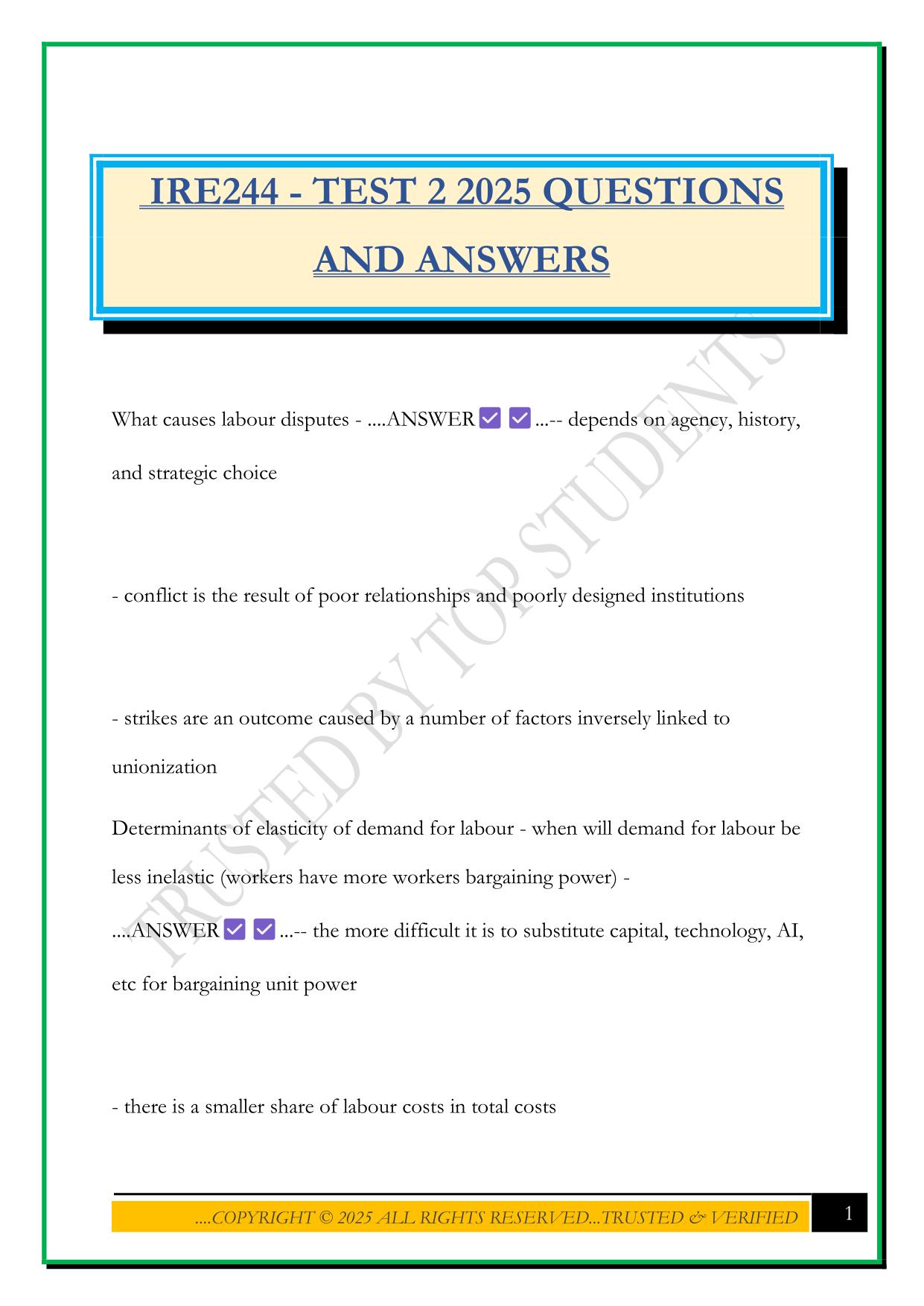 IRE244 - TEST 2 2025 QUESTIONS AND ANSWERS