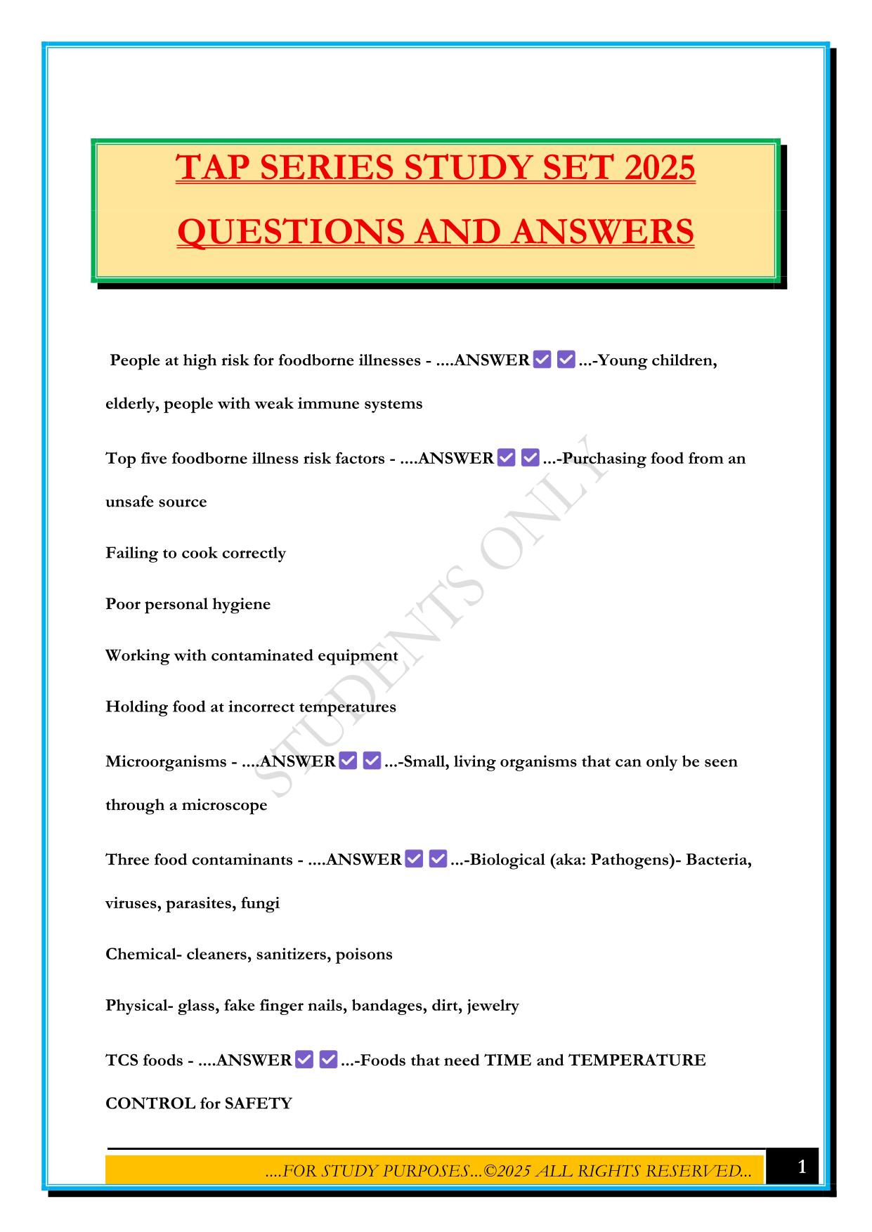 TAP SERIES STUDY SET 2025 QUESTIONS AND ANSWERS