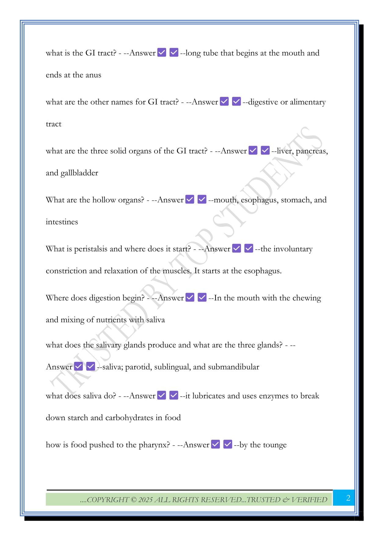 ATI TEAS Digestive System Exam 2025 Questions and Answers