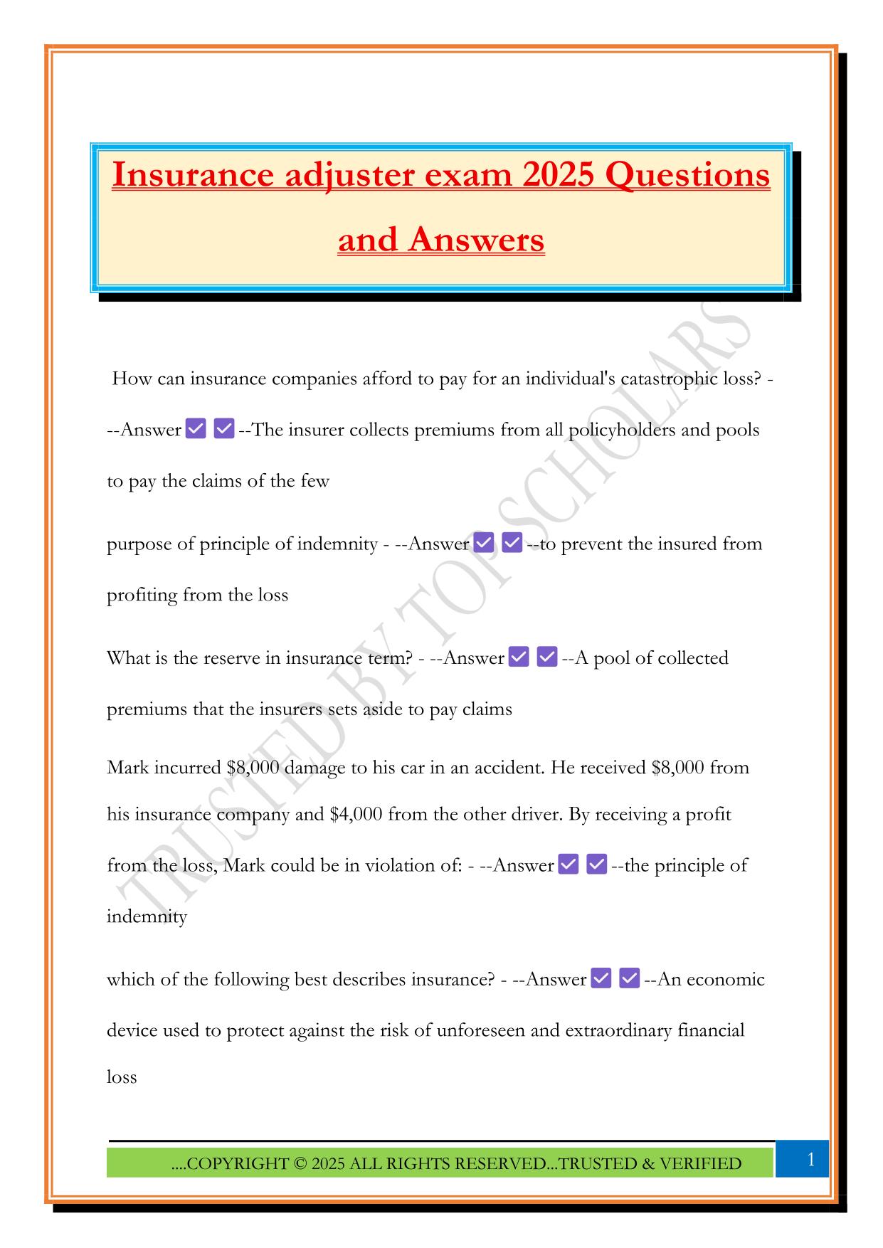 Insurance adjuster exam 2025 Questions and Answers