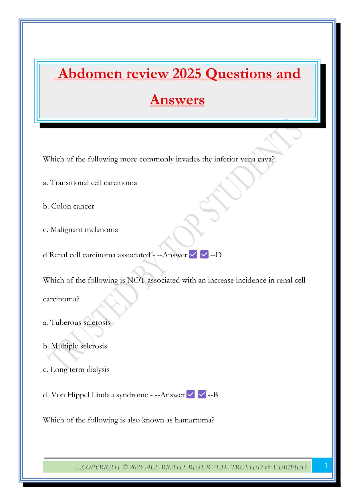 Abdomen review 2025 Questions and Answers