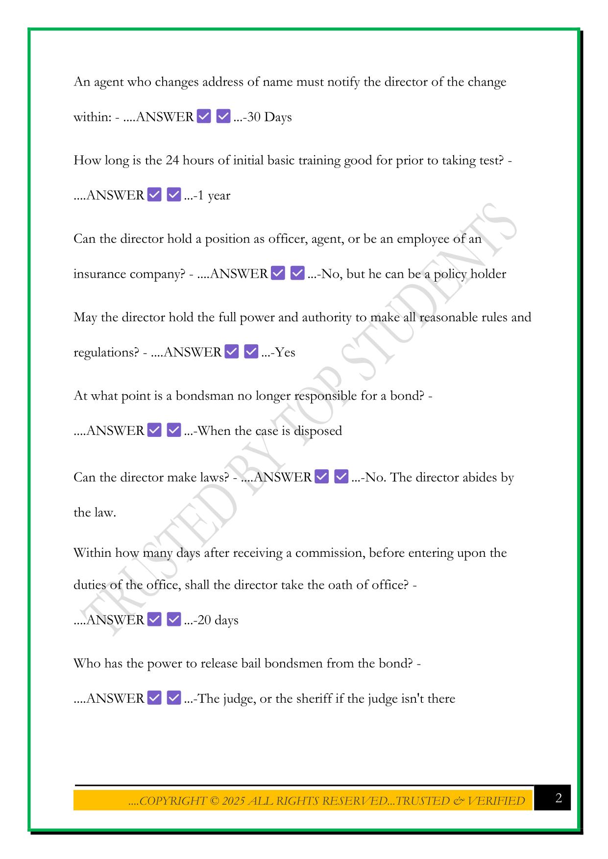 MO BAIL BOND (TIM'S CLASS) EXAM 2025 QUESTIONS AND ANSWERS