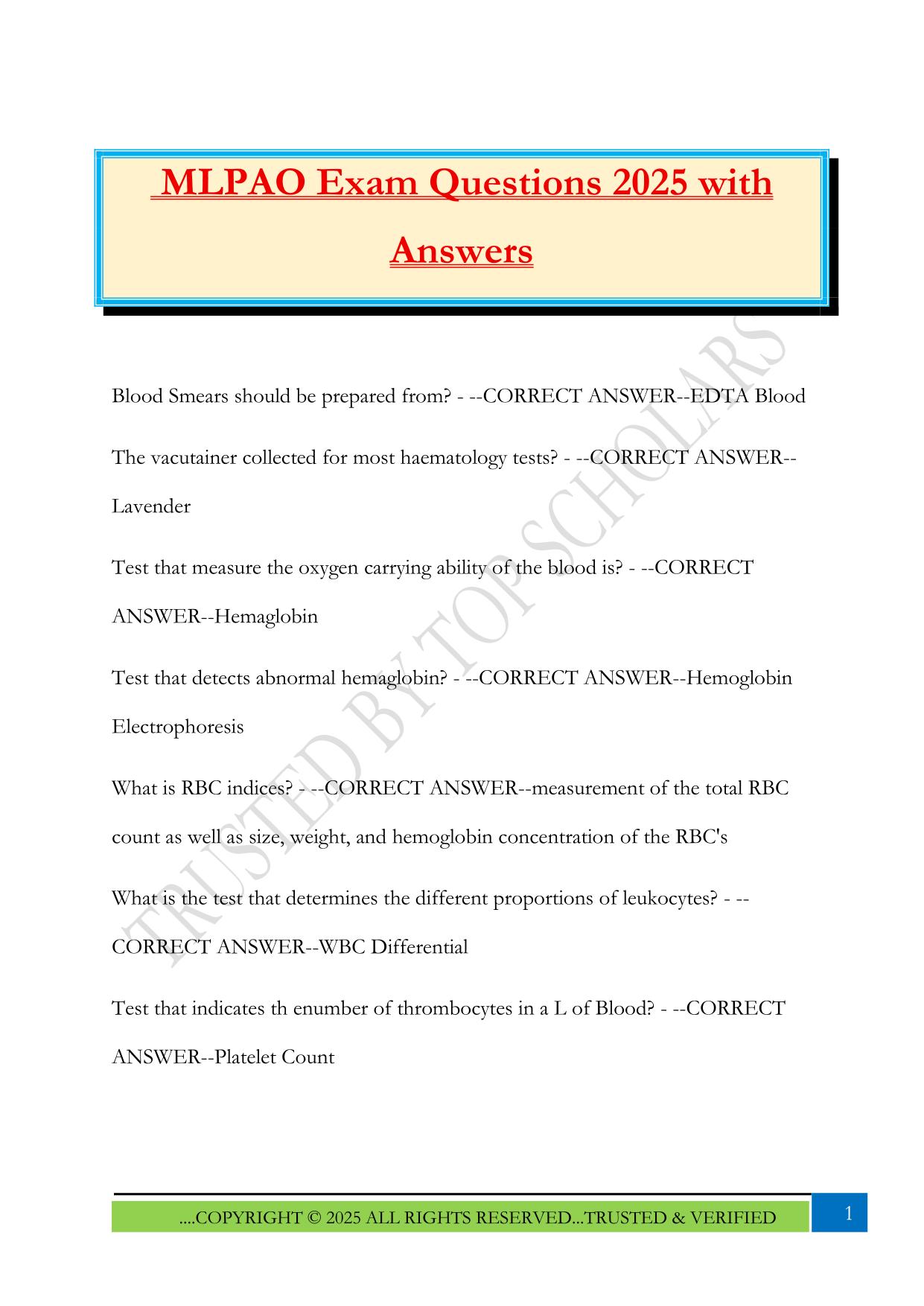 MLPAO Exam Questions 2025 with Answers