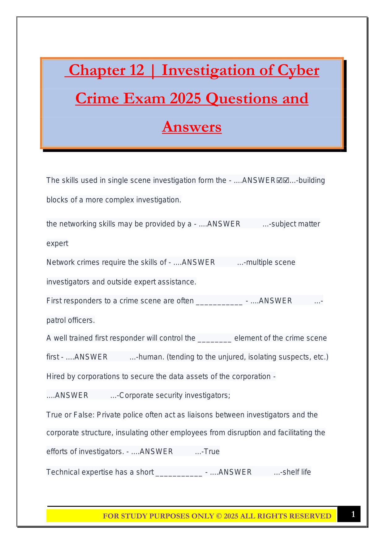 Chapter 12 | Investigation of Cyber Crime Exam 2025 Questions and Answers