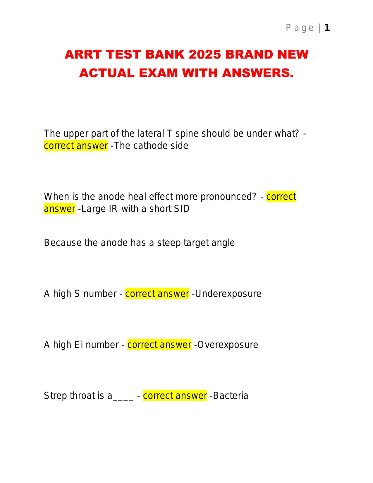 ARRT TEST BANK 2025 BRAND NEW ACTUAL EXAM WITH ANSWERS.