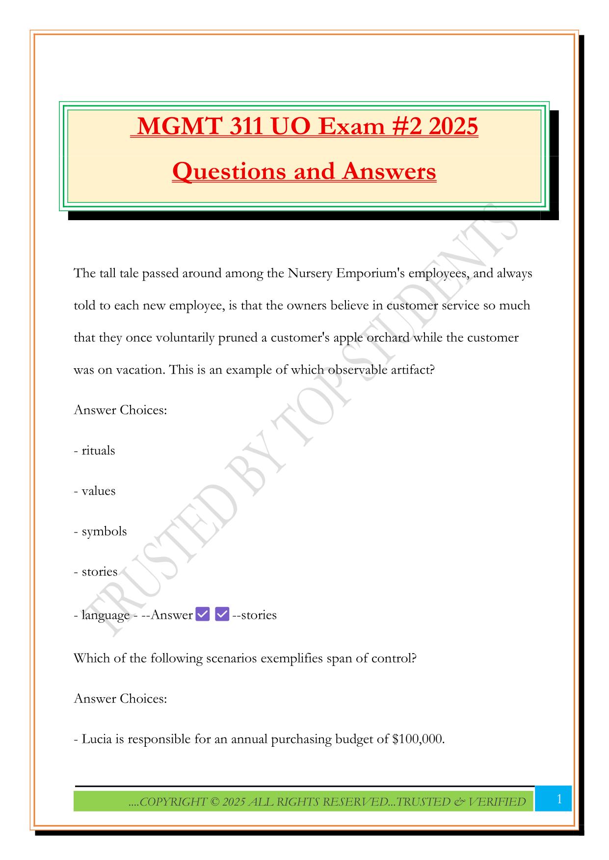 MKTG 311 Exam 2 2025 Questions and Answers