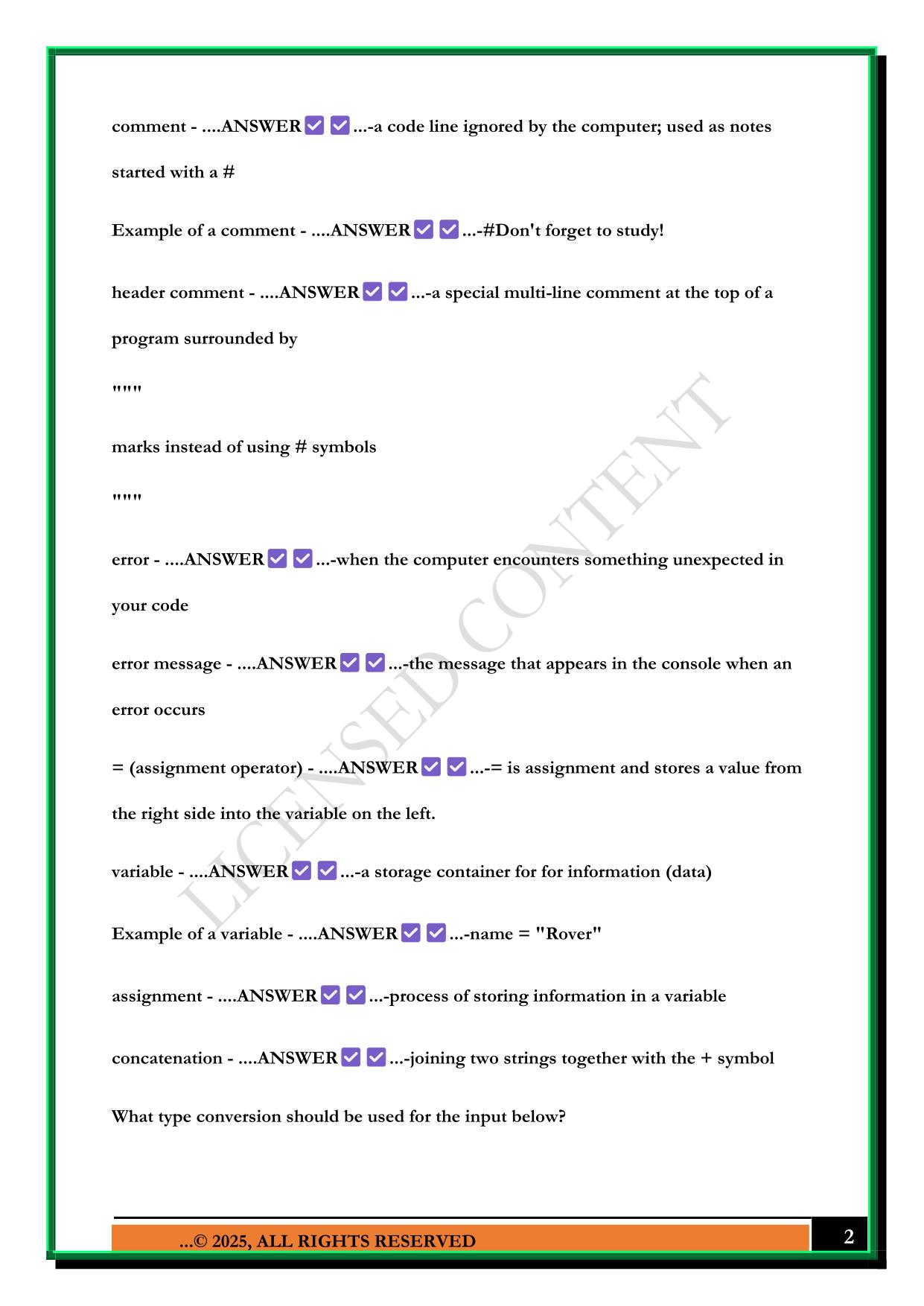 TECHSMART PYTHON LESSON 1 EXAM 2025 QUESTIONS AND ANSWERS
