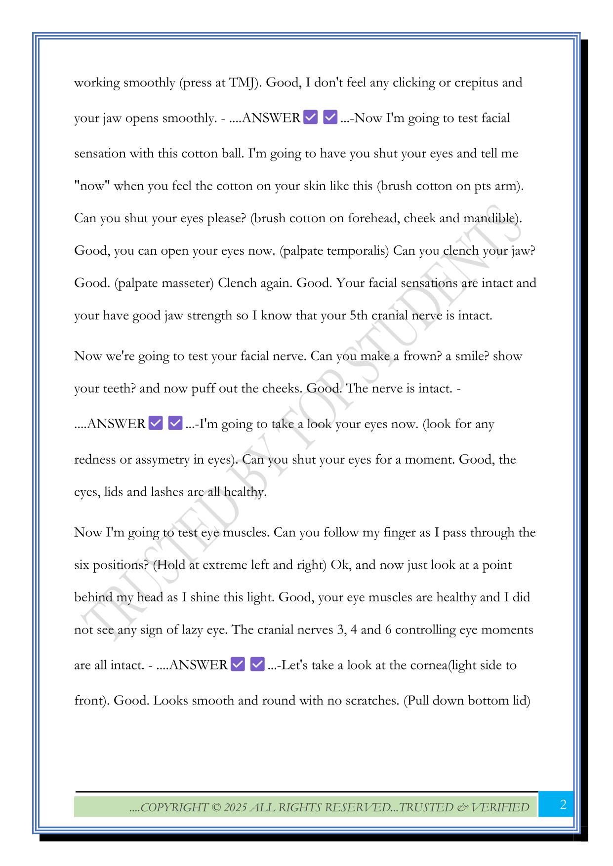 Head-to-Toe Assessment Script Exam 2025 Questions and Answers