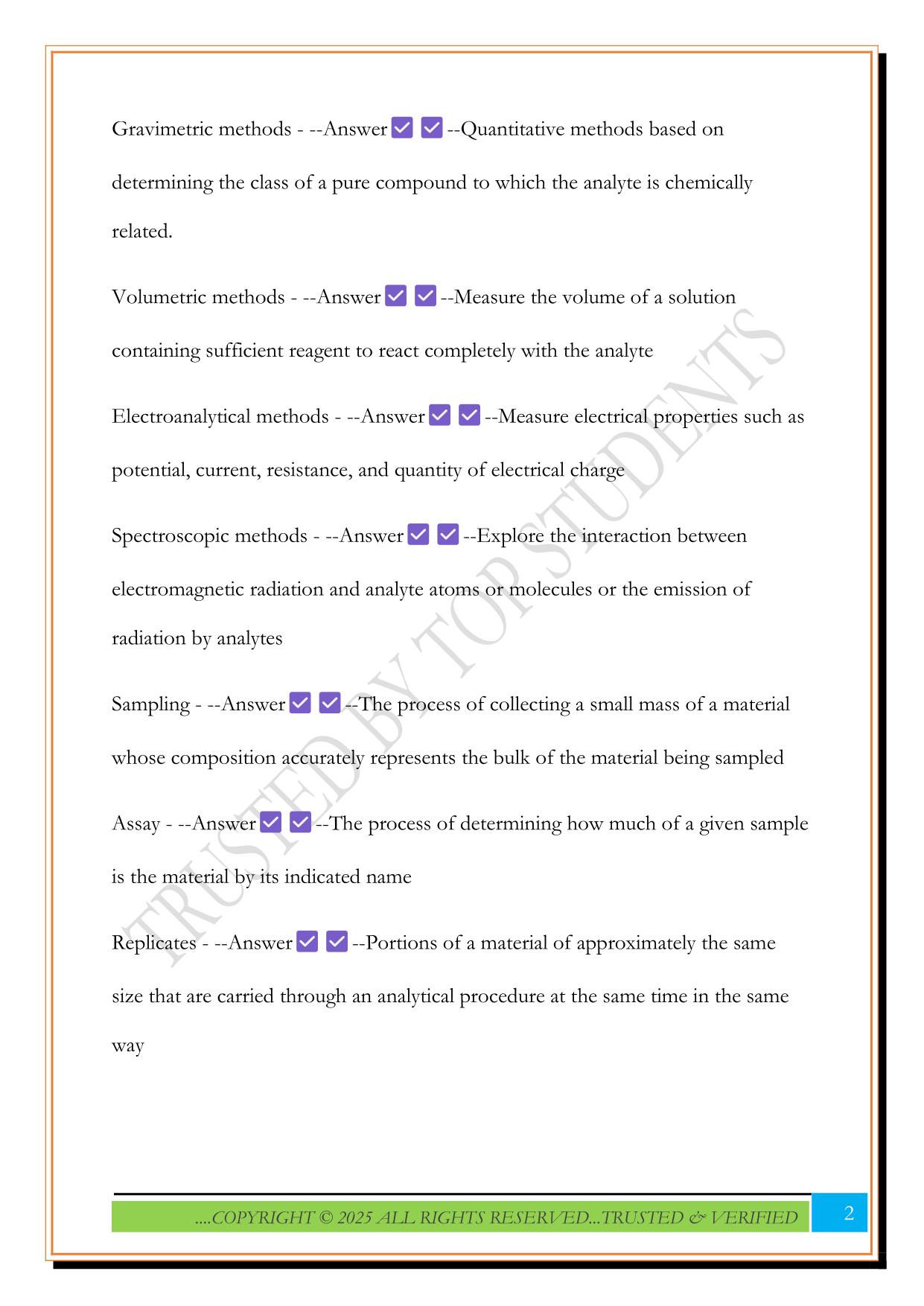 Analytical Chemistry Test 1 2025 Questions and Answers