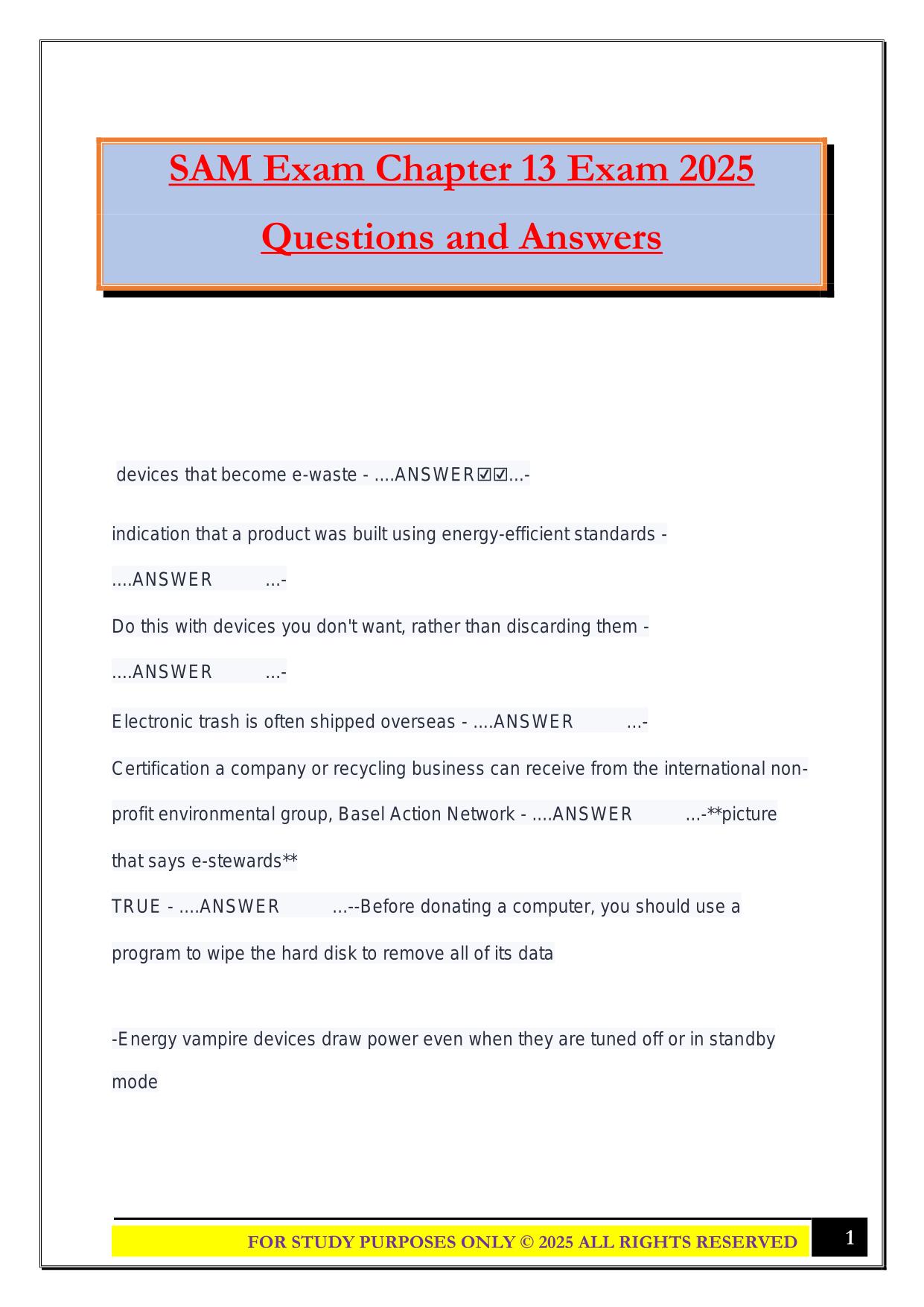 SAM Exam Chapter 13 Exam 2025 Questions and Answers