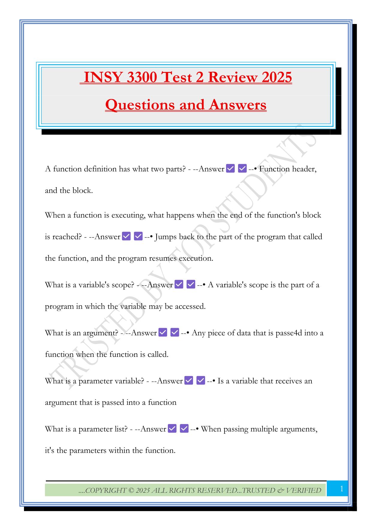 INSY 3300 Fall 2025 Bundled Exams Questions and Answers |100% Pass Verified and Updated