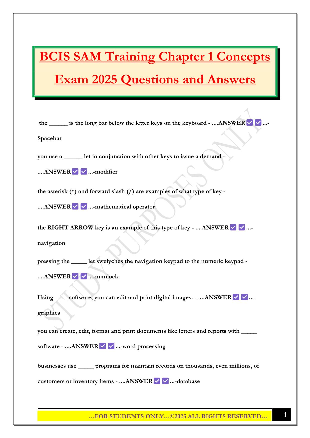 BCIS SAM Training Chapter 1 Concepts Exam 2025 Questions and Answers