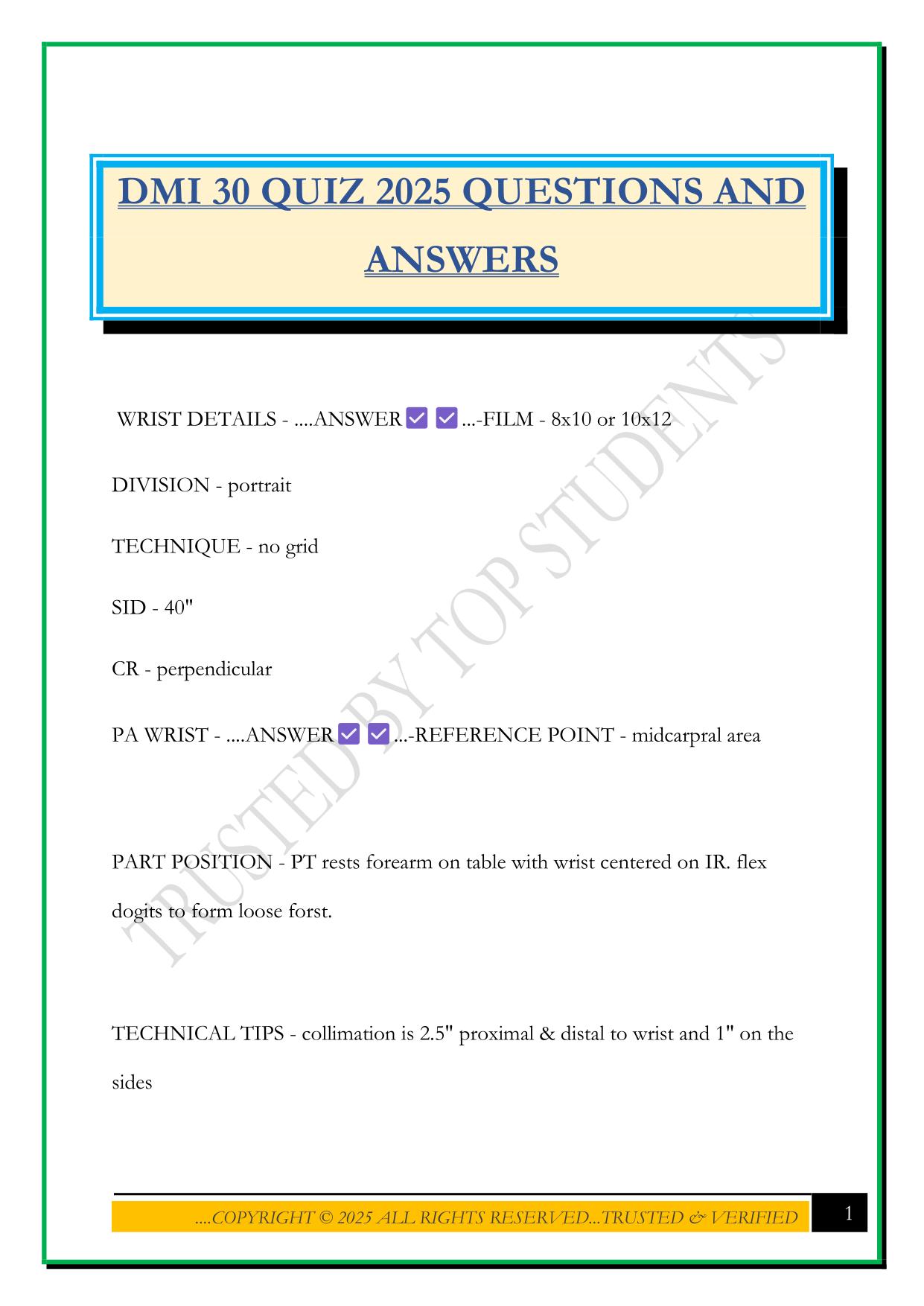 DMI 30 QUIZ 2025 QUESTIONS AND ANSWERS