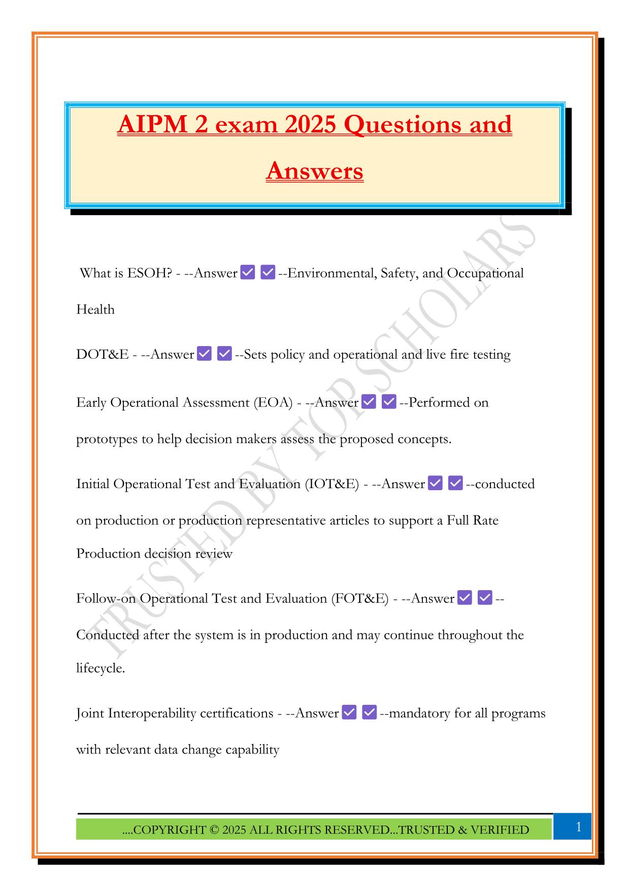 AIPM 2 exam 2025 Questions and Answers