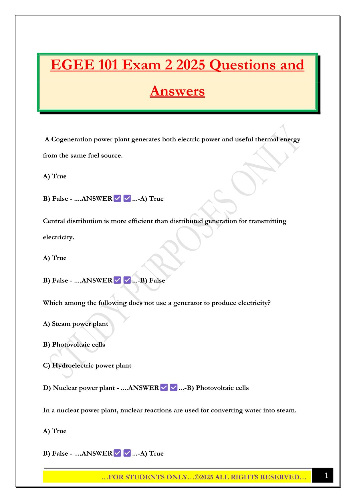 EGEE 101 Exam 2 2025 Questions and Answers