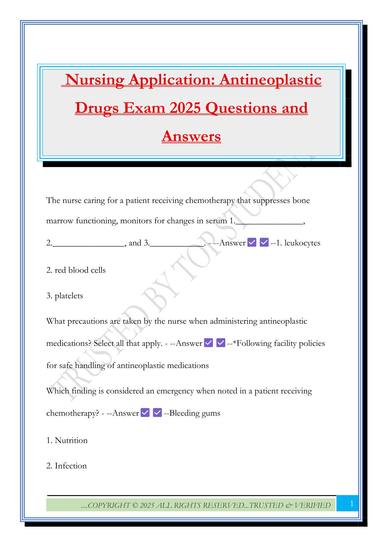 Nursing Application: Antineoplastic Drugs Exam 2025 Questions and Answers