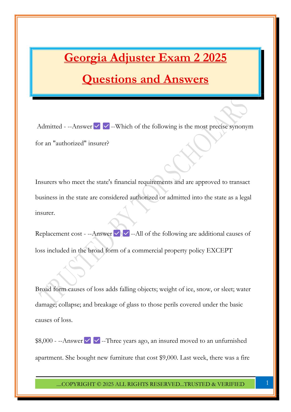 Georgia Adjuster Exam 2 2025 Questions and Answers