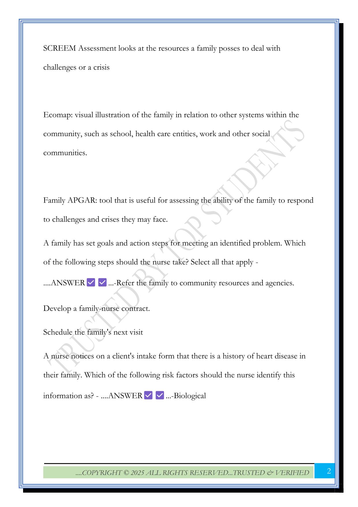 RN Family Assessment Exam 2025 Questions and Answers