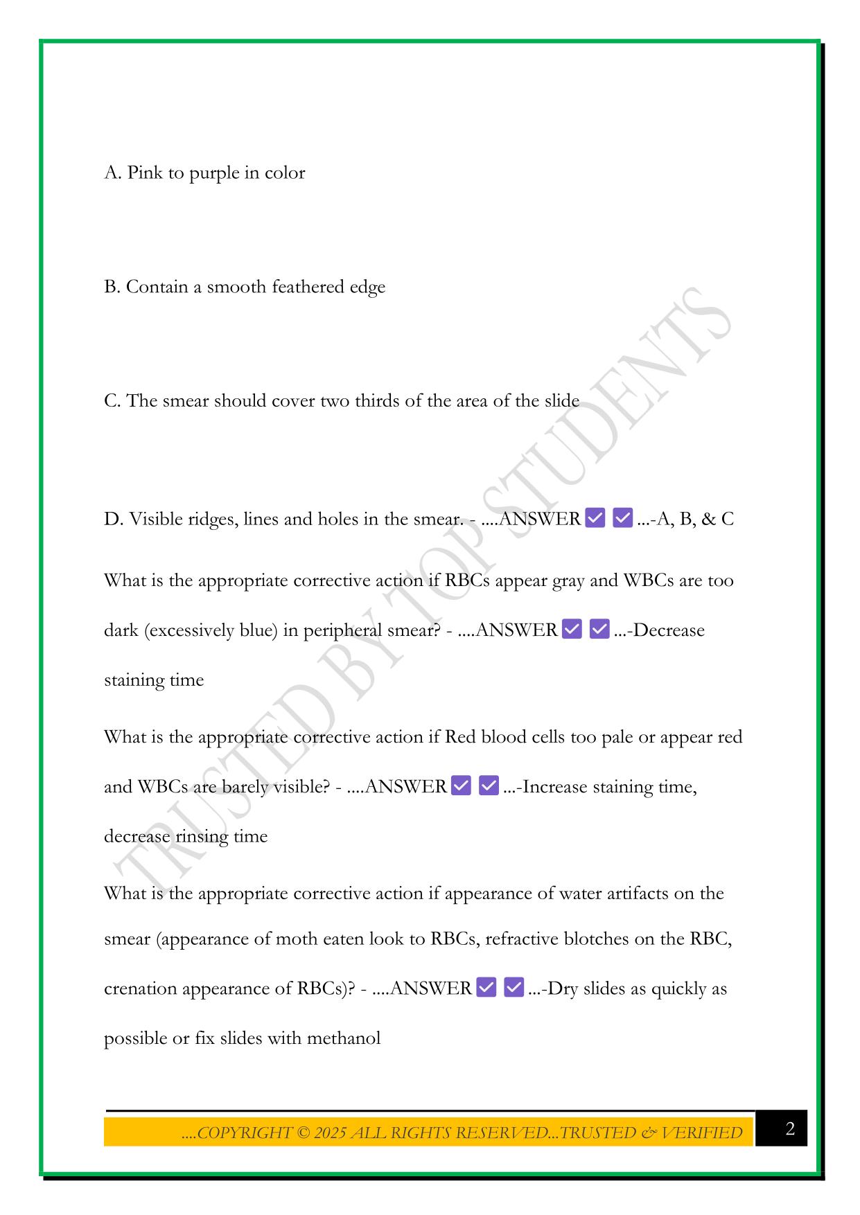 HEMATOLOGY LAB(UAMS) EXAM 2025 QUESTIONS AND ANSWERS