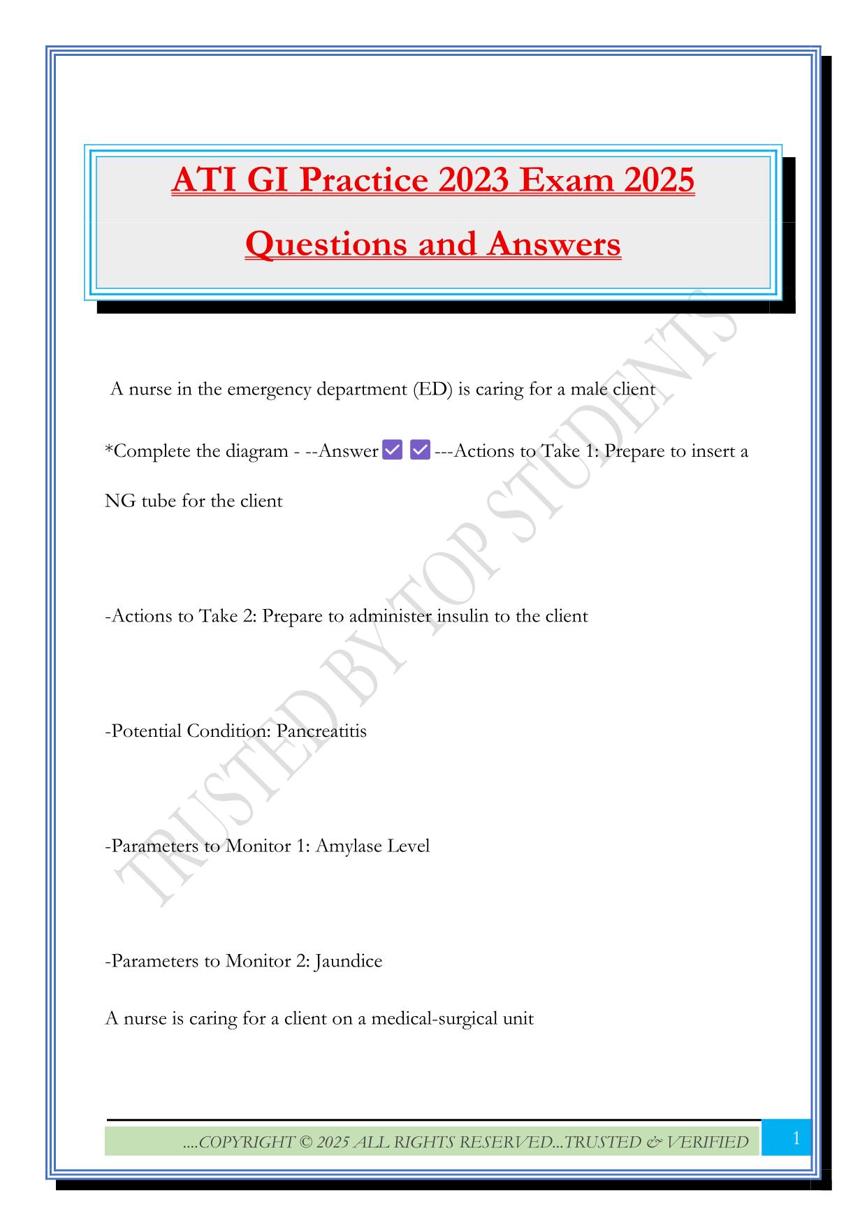 ATI GI Practice 2023 Exam 2025 Questions and Answers