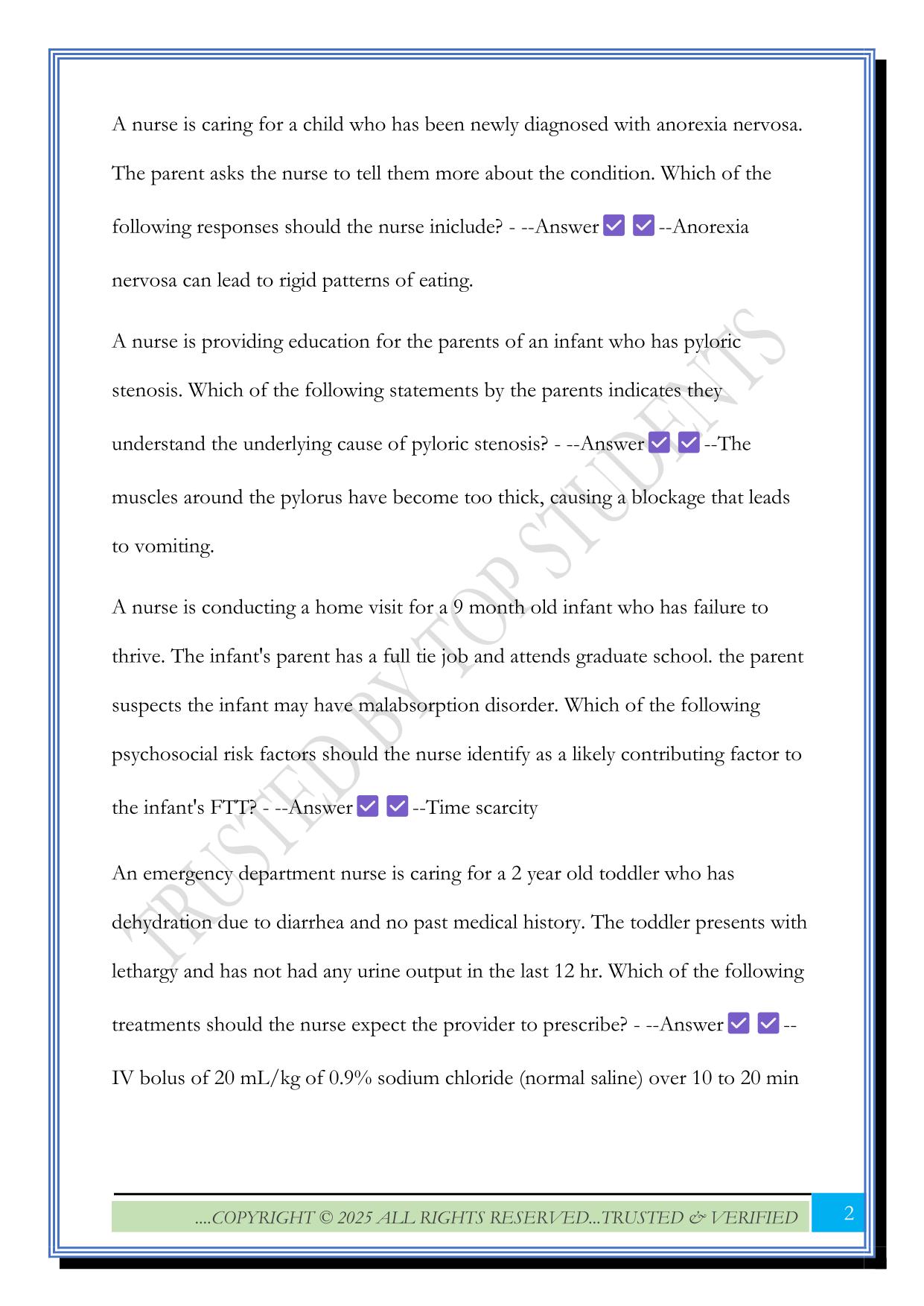 ATI Engage Pediatrics -- Gastrointestinal system Exam 2025 Questions and Answers