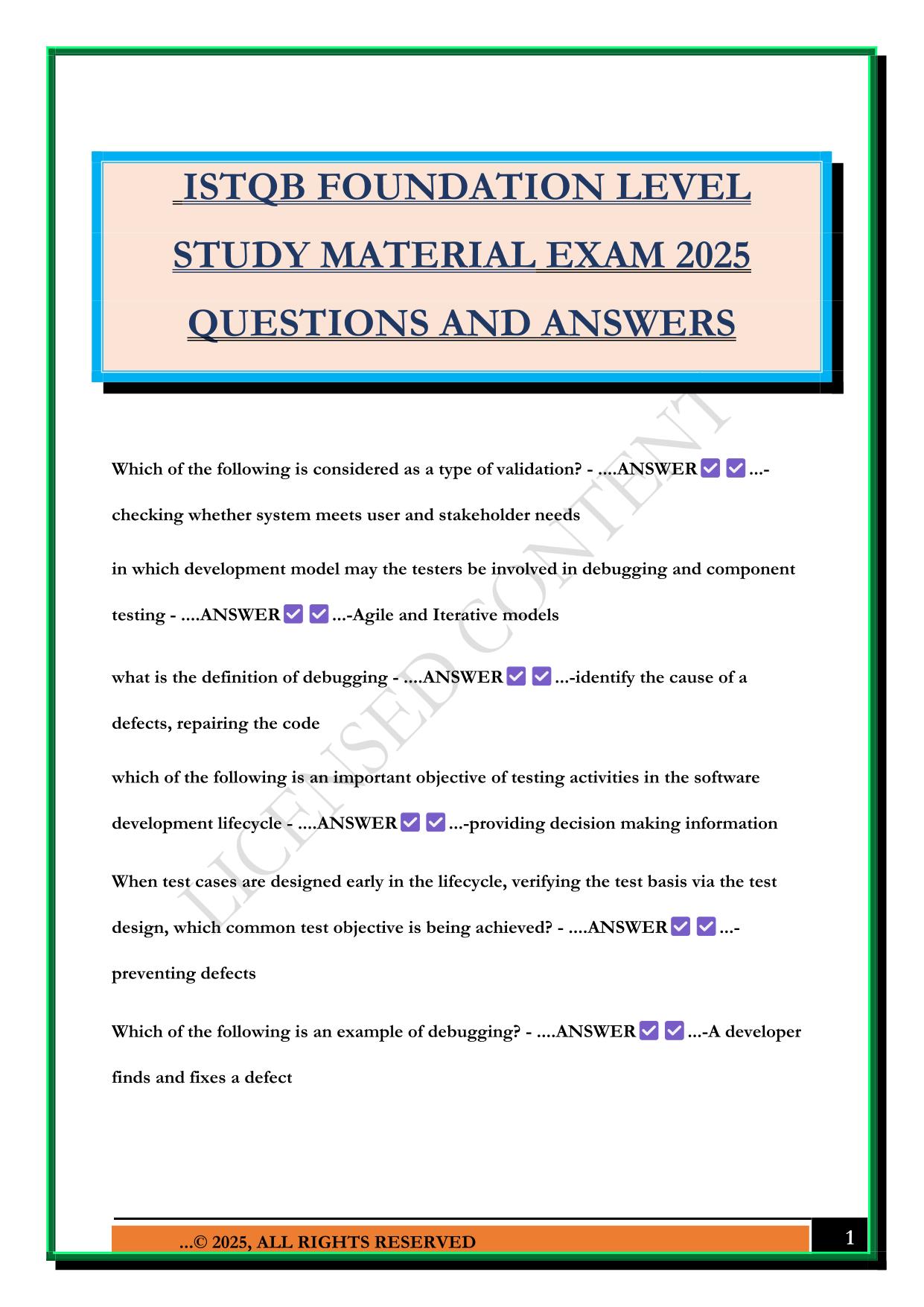 ISTQB FOUNDATION LEVEL STUDY MATERIAL EXAM 2025 QUESTIONS AND ANSWERS
