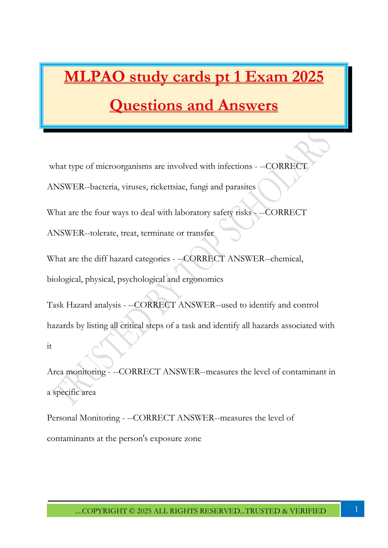 MLPAO study cards pt 1 Exam 2025 Questions and Answers