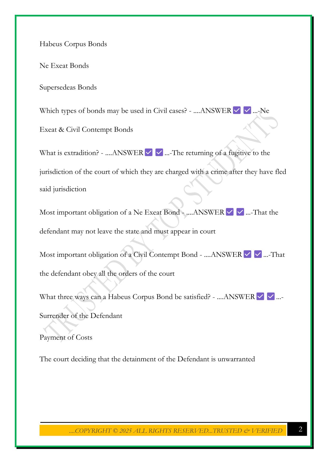 FL BAIL BONDING EXAM 2025 QUESTIONS AND ANSWERS