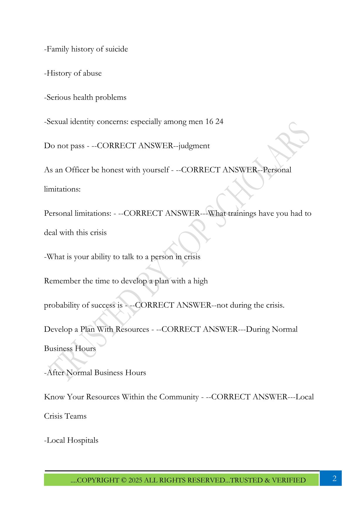 VA POLICE SUICIDE AWARENESS AND PREVENTION EXAM 2025 QUESTIONS AND ANSWERS