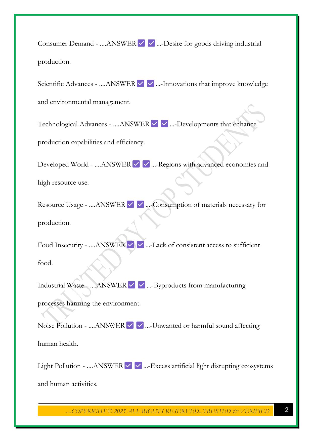 NATS1510 ENVIRONMENTAL ISSUES AND PERSPECTIVES EXAM 2025 QUESTIONS AND ANSWERS
