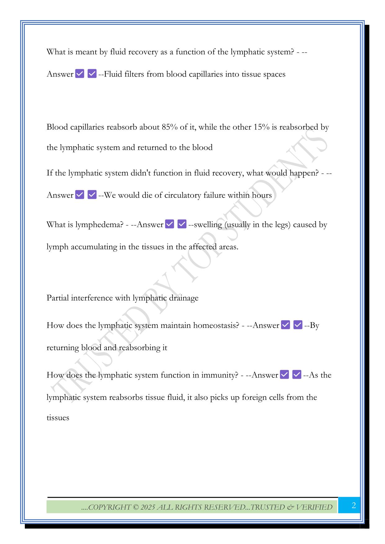 ATI TEAS 6: Lymphatic SYSTEM Exam 2025 Questions and Answers