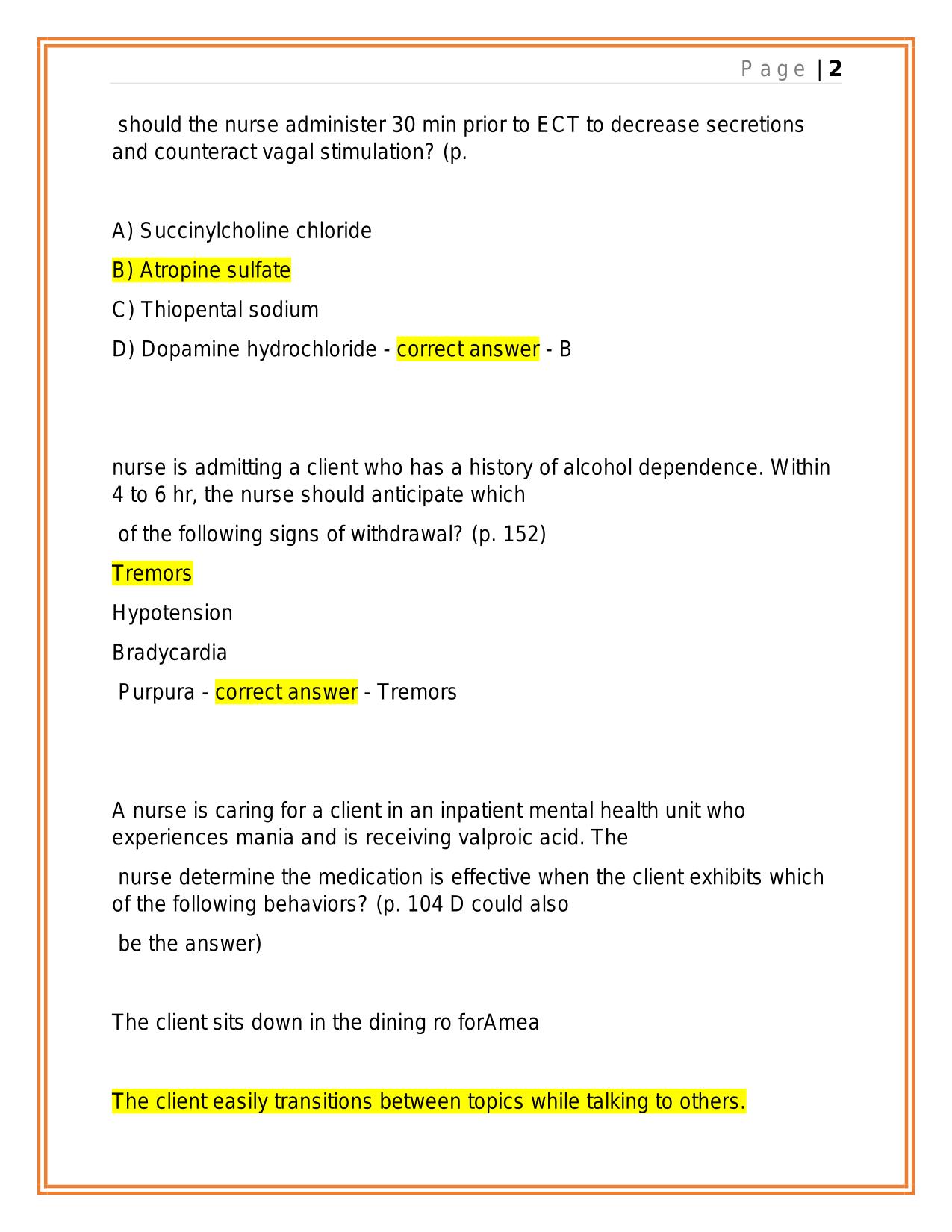 ATI PN MENTAL HEALTH PROCTORED EXAM 2025 QUESTIONS AND ANSWERS.