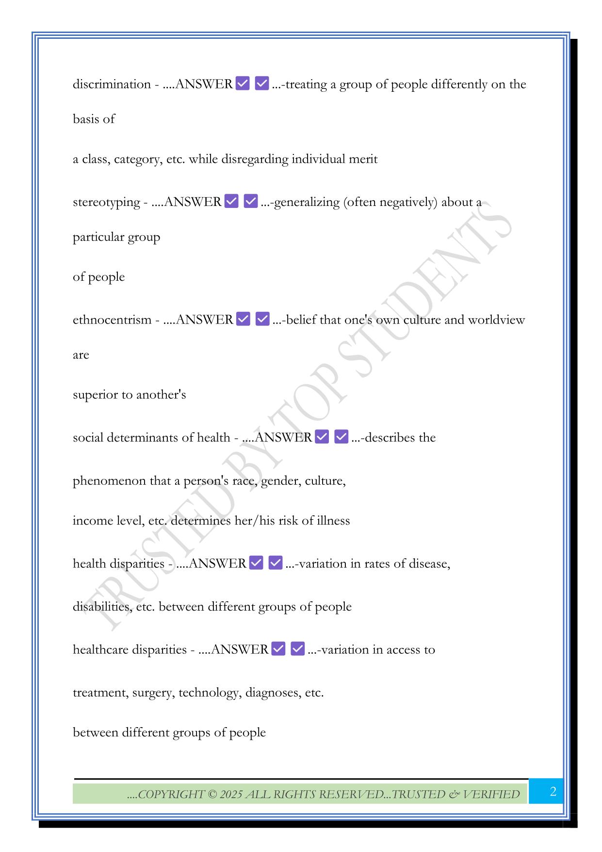 Nursing 101 (Cultural Diversity) Midterm Exam 2025 Questions and Answers