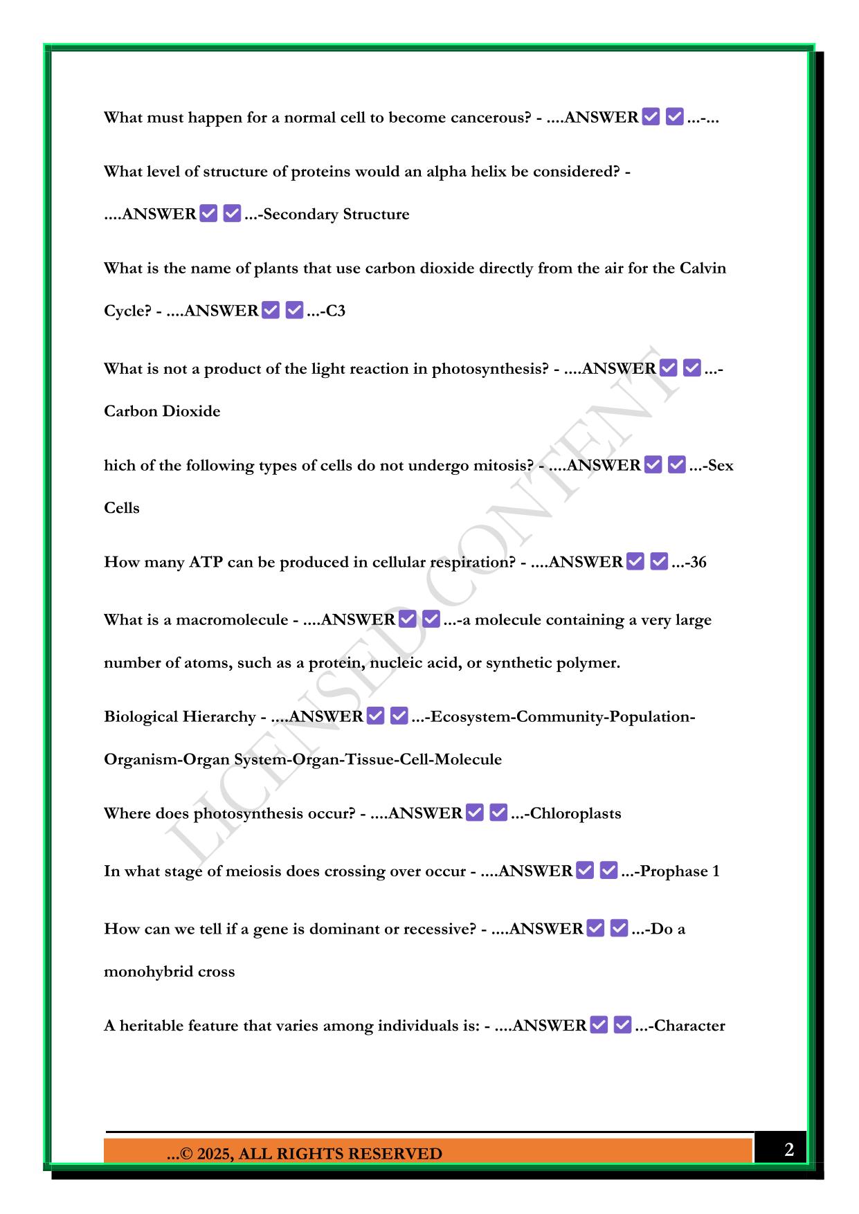 BIO 100 PRACTICE QUESTIONS WITH CORRECT ANSWERS