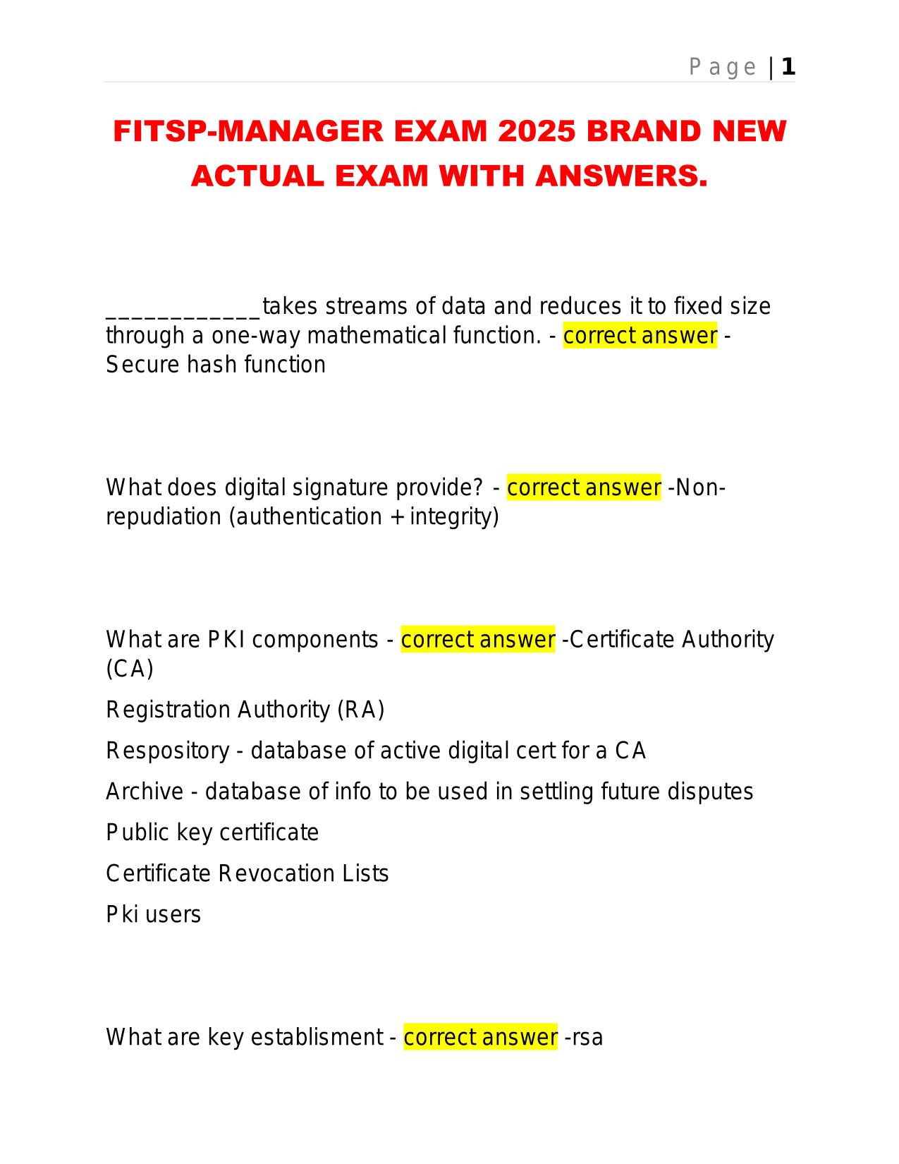 FITSP-MANAGER EXAM 2025 BRAND NEW ACTUAL EXAM WITH ANSWERS.