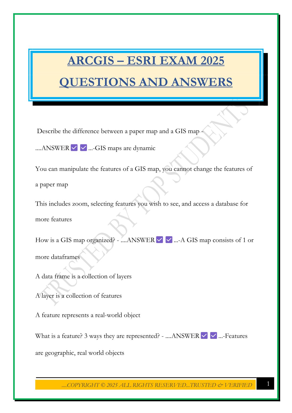 ARCGIS – ESRI EXAM 2025 QUESTIONS AND ANSWERS