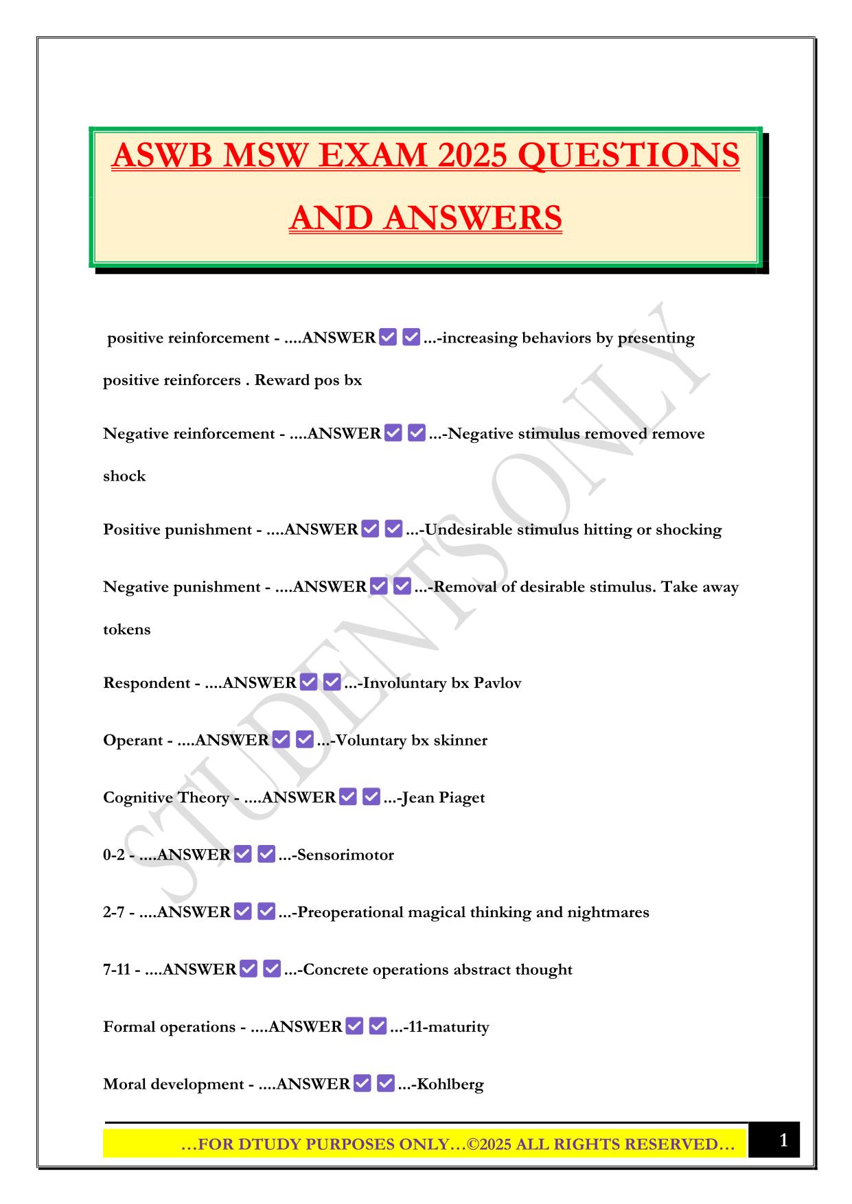 ASWB MSW EXAM 2025 QUESTIONS AND ANSWERS